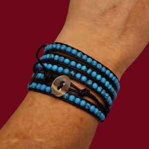 Turquoise Color Gemstone Wrap Around Macrame Rope Bracelet